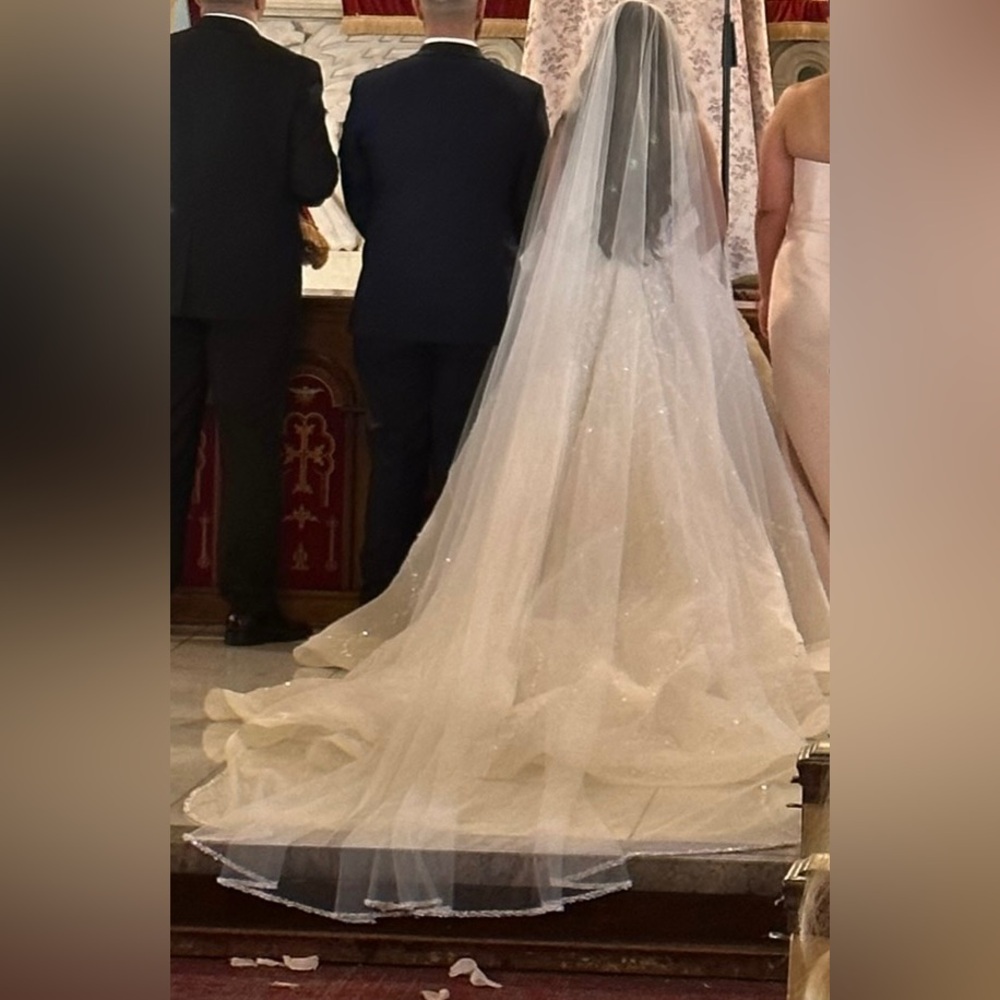 Beaded edge cathedral wedding veil with Swarovski crystals